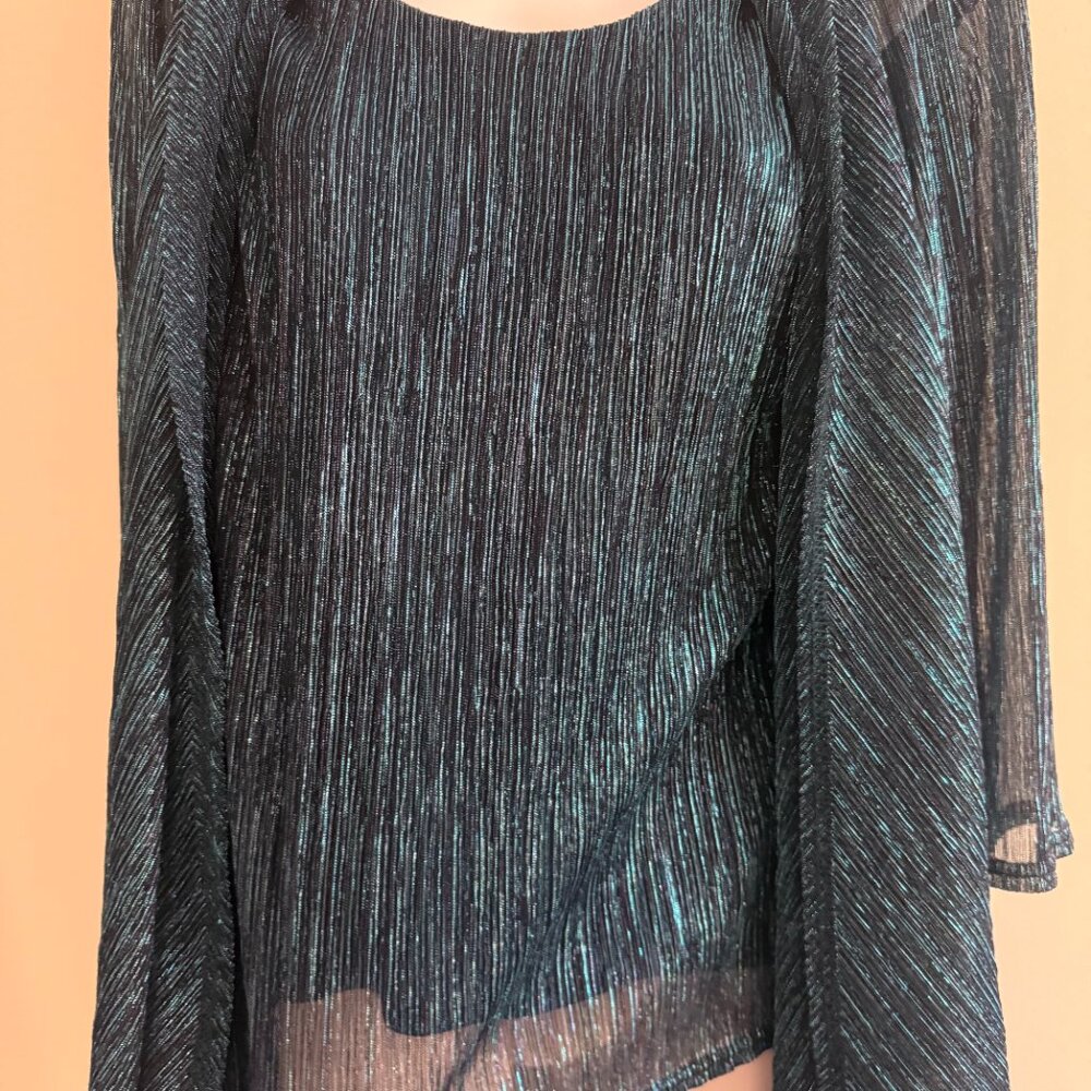 R&M Collection Teal Shimmer Sheer Overlay Top | S - Picture 6 of 13
